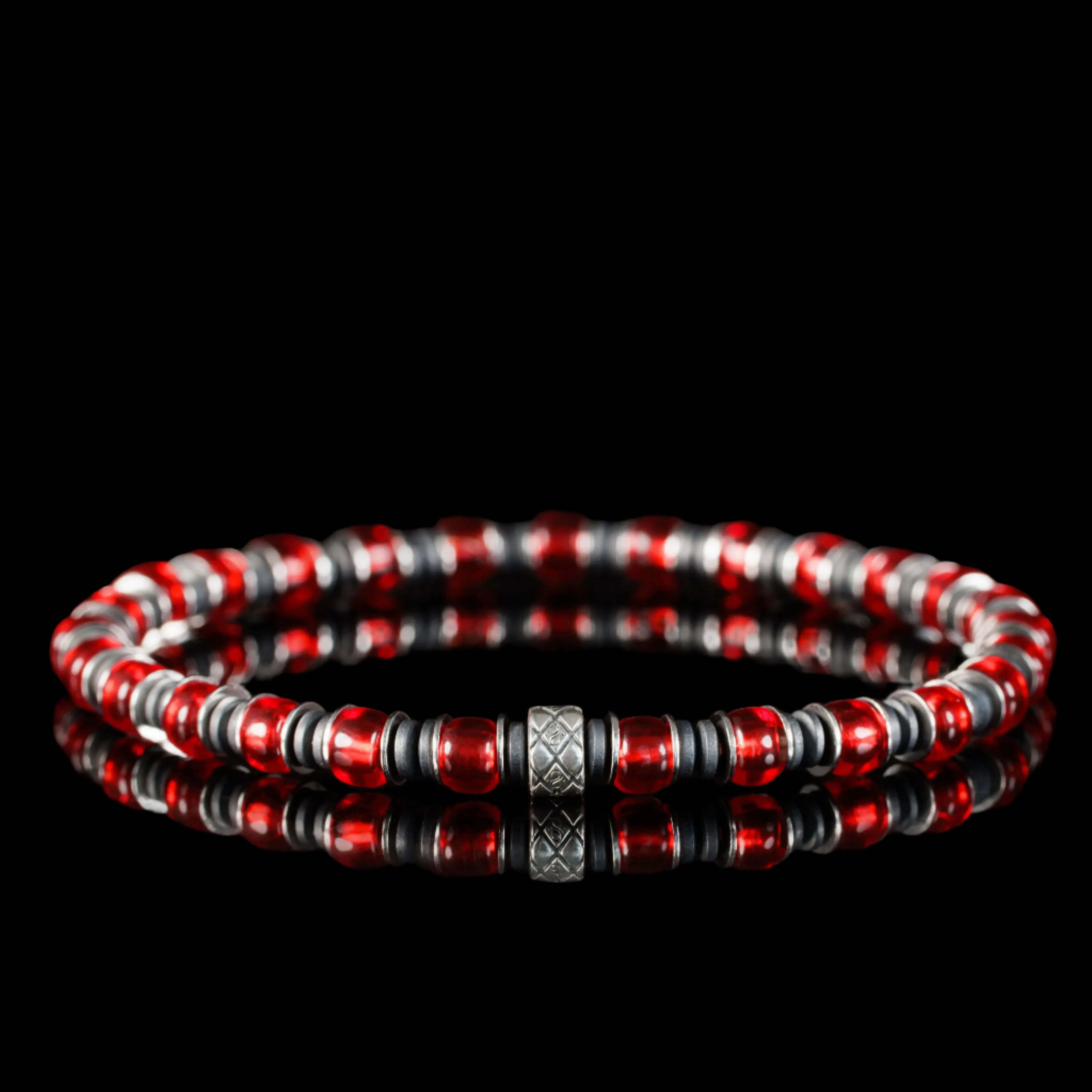 RED SILVER & HEMATITE BRACELET IX (6MM)