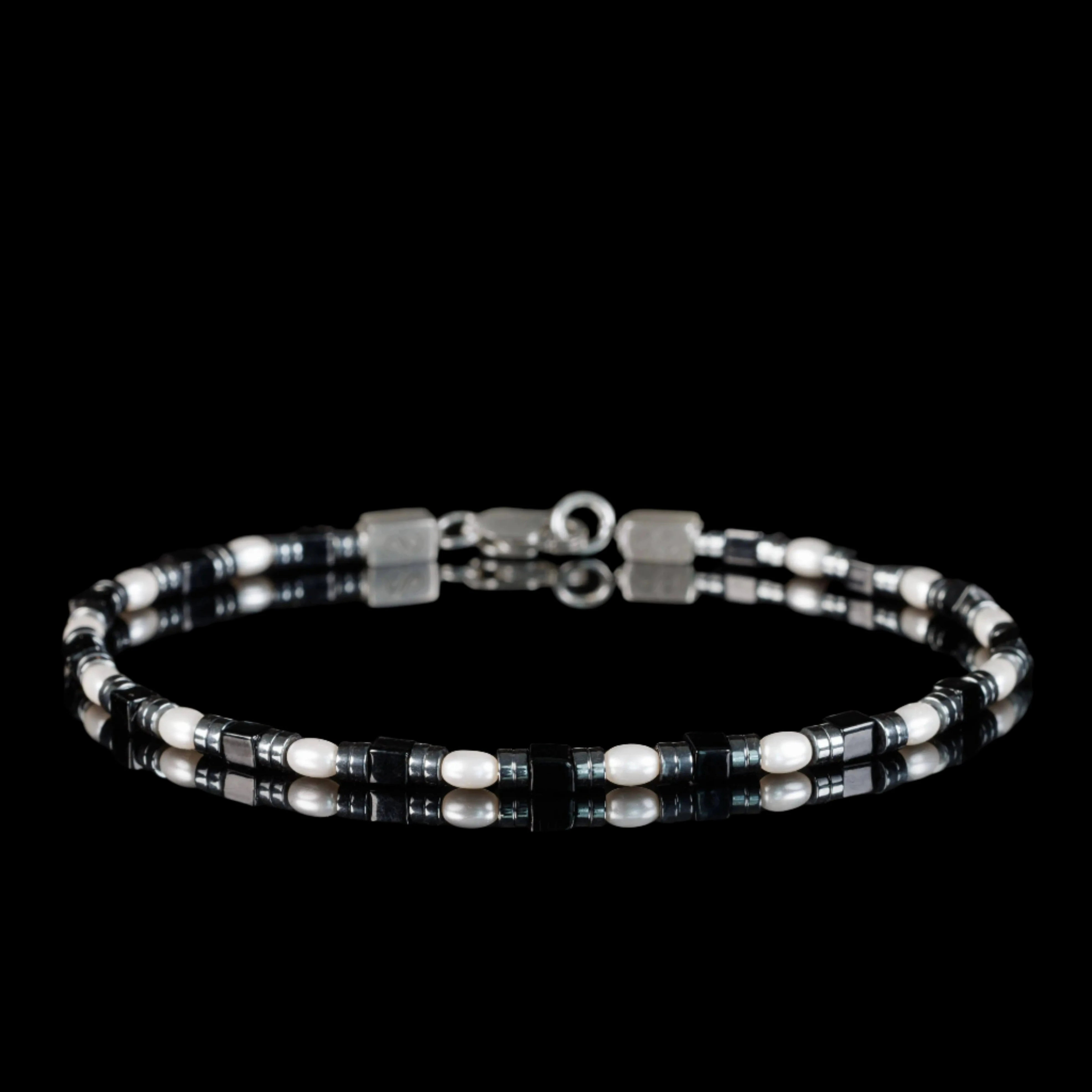 WHITE PEARL - BLACK BRACELET II (3MM)