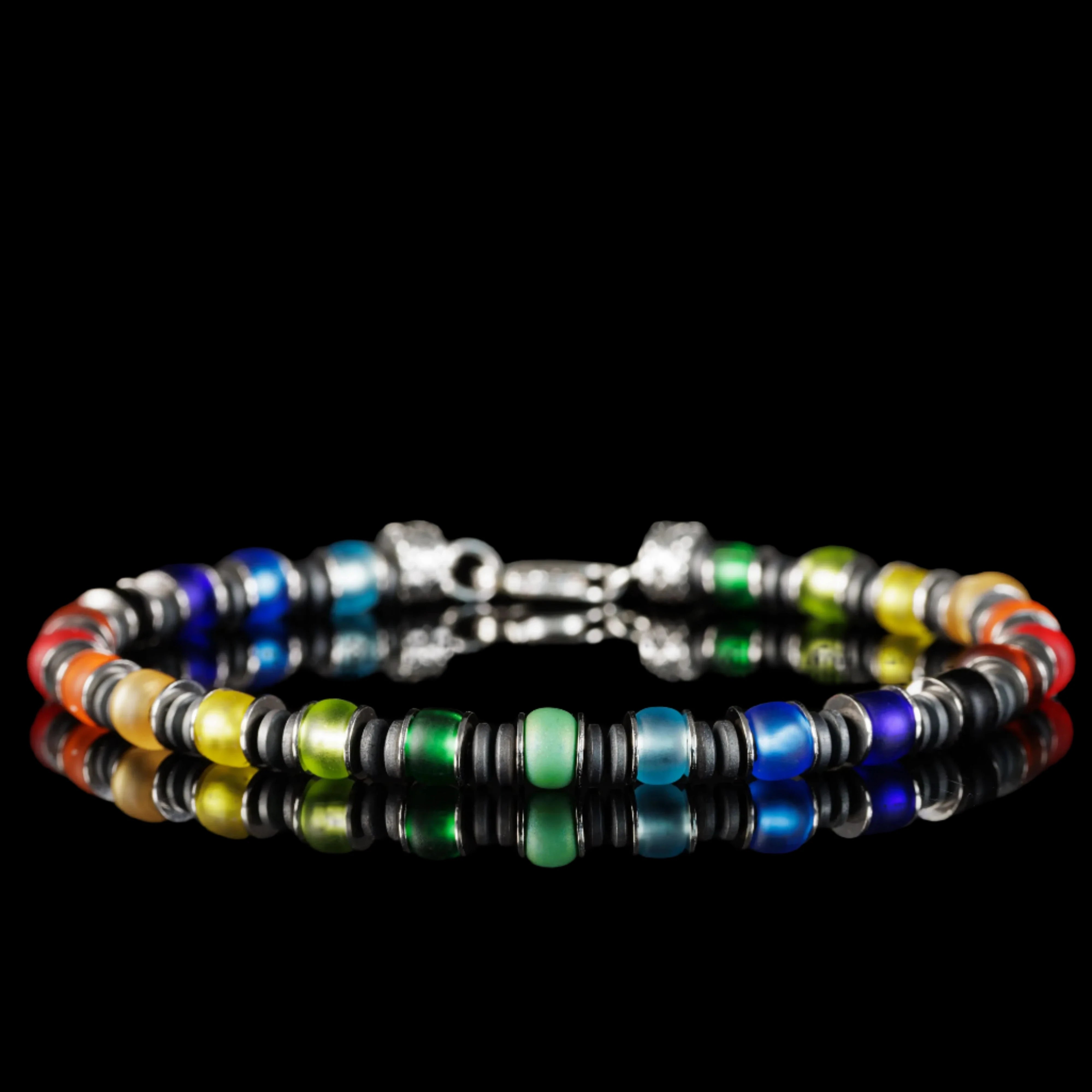 MULTICOLOR SILVER & HEMATITE BRACELET II (6MM)