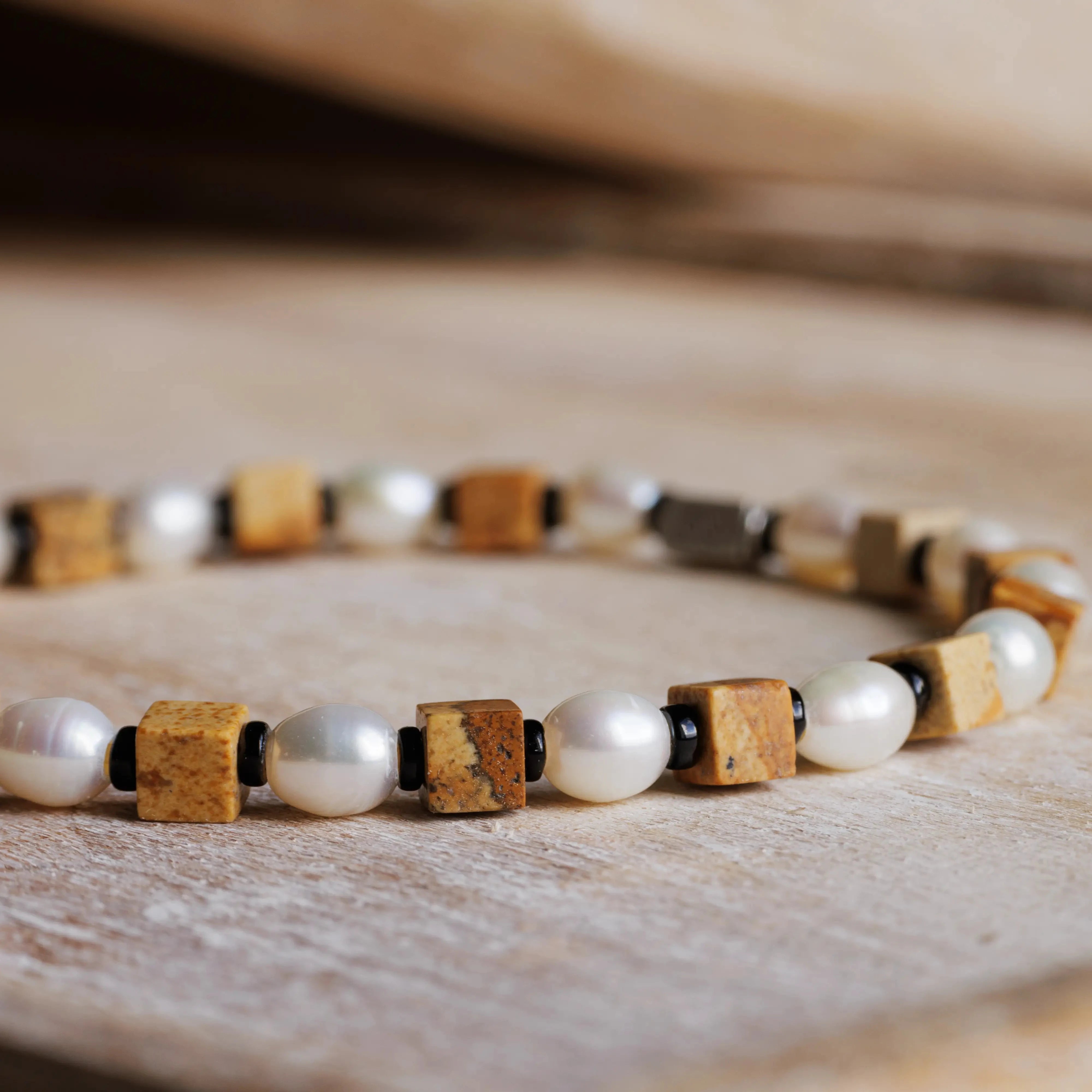 PEARL - LANDSCAPE JASPER CUBE BRACELET II (4-7MM)