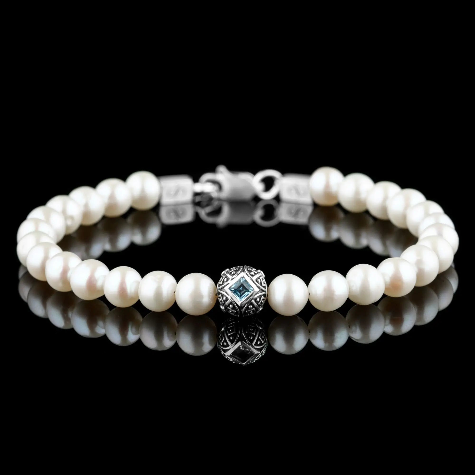 PALADIN SWISS BLUE TOPAZ - PEARL BRACELET I (8MM)