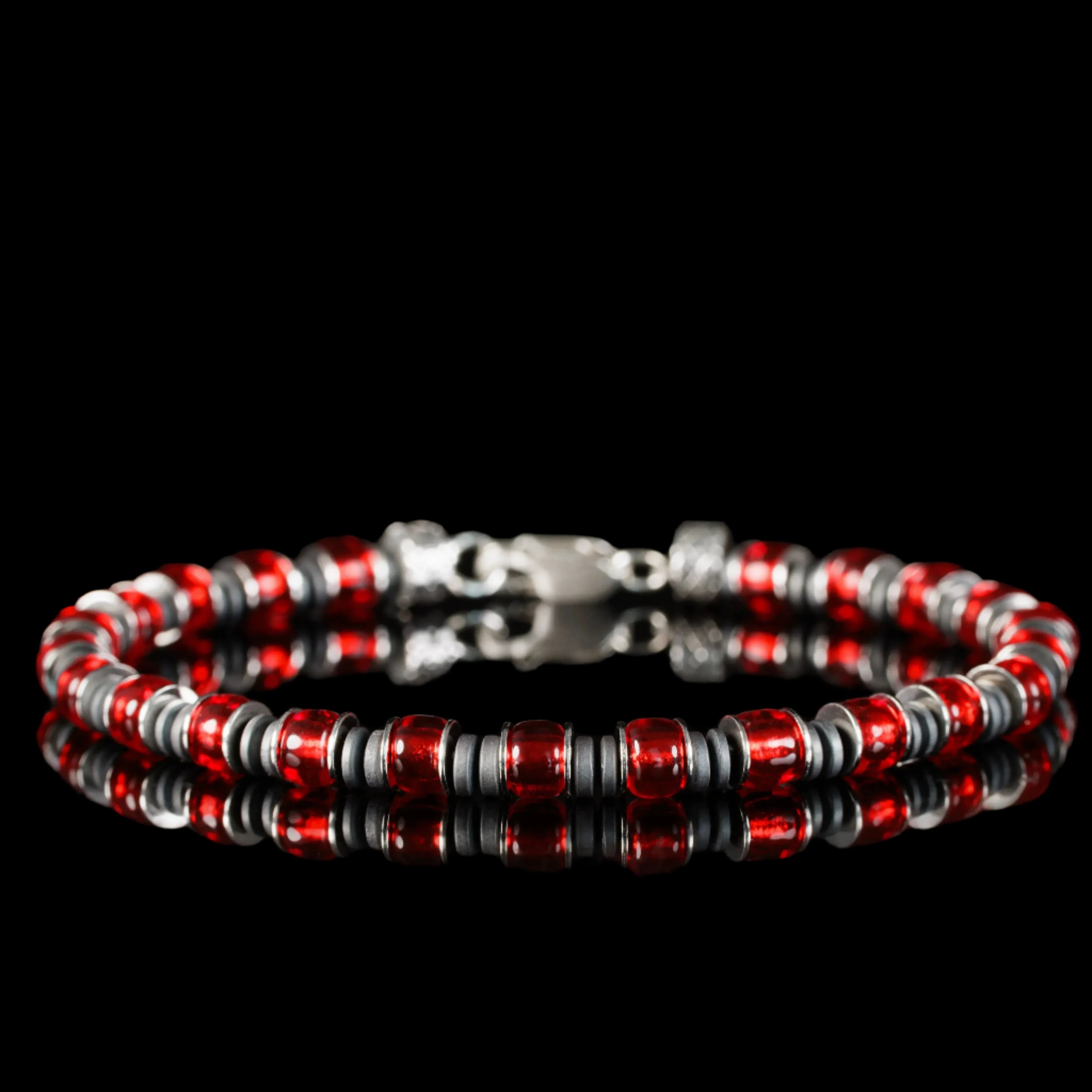 RED SILVER & HEMATITE BRACELET X (6MM)