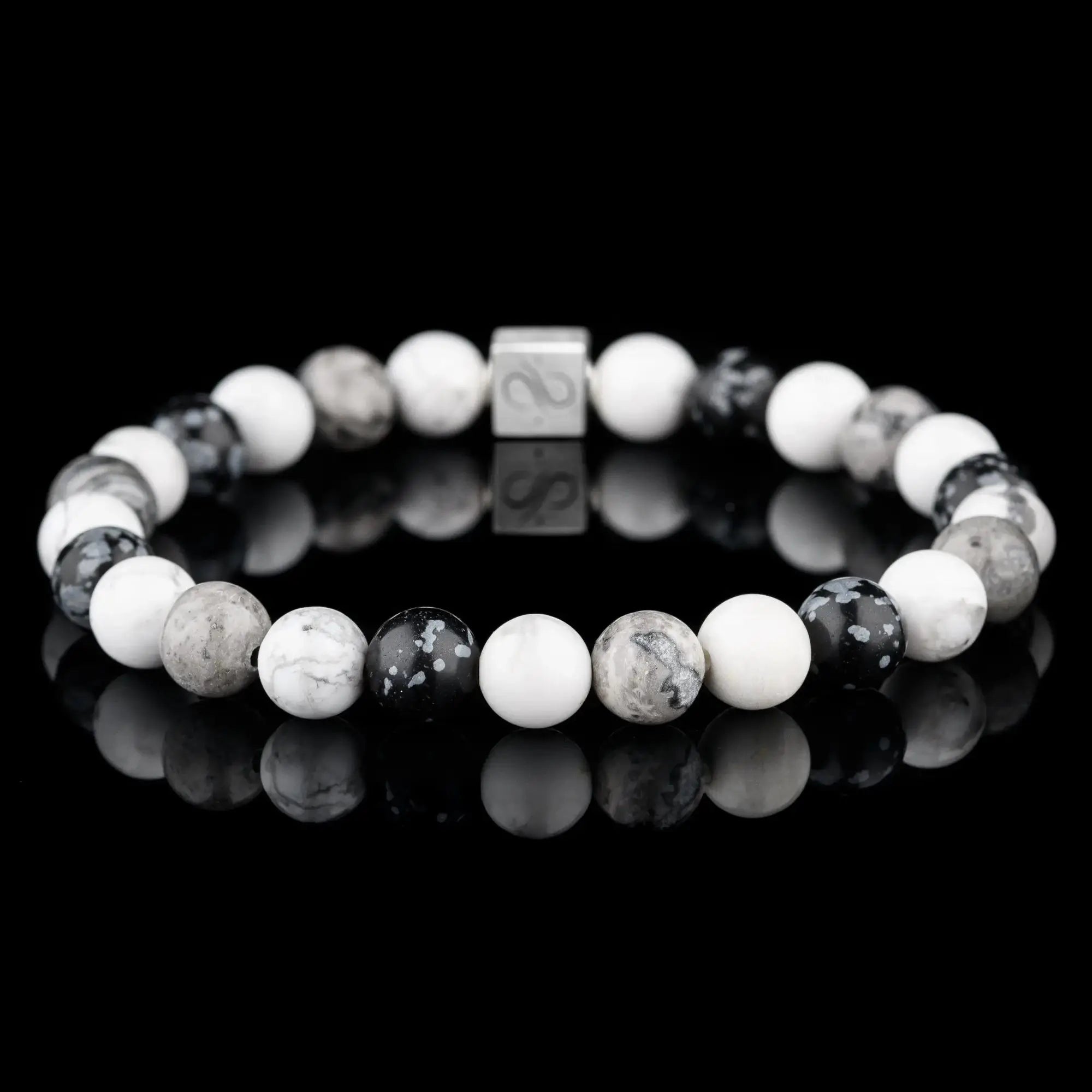 PICASSO JASPER-SNOWFLAKE OBSIDIAN-HOWLITE BRACELET I (8MM)