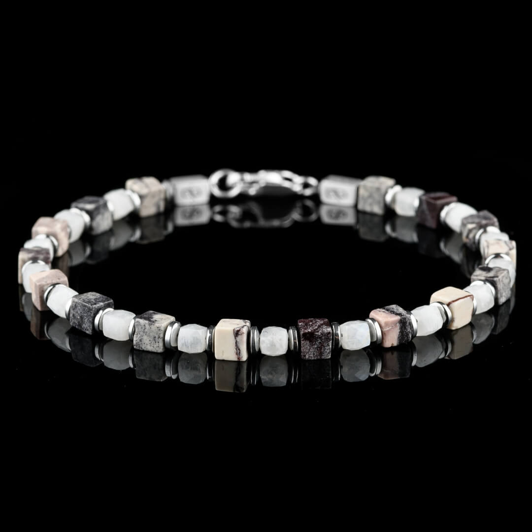 PORCELAIN JASPER - WHITE MOONSTONE BRACELET I (4MM)