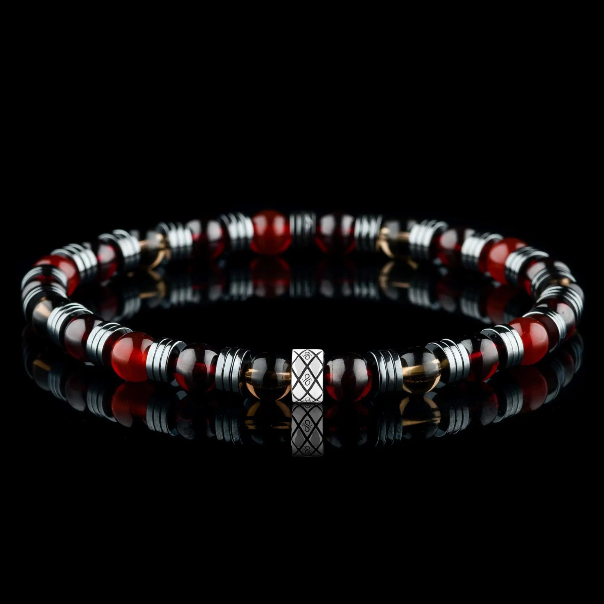 RED GARNET - CARNELIAN - SMOKY QUARTZ BRACELET I (6MM)