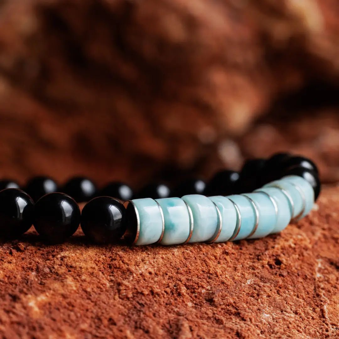 BLUE LARIMAR - BLACK TOURMALINE BRACELET II (6MM)