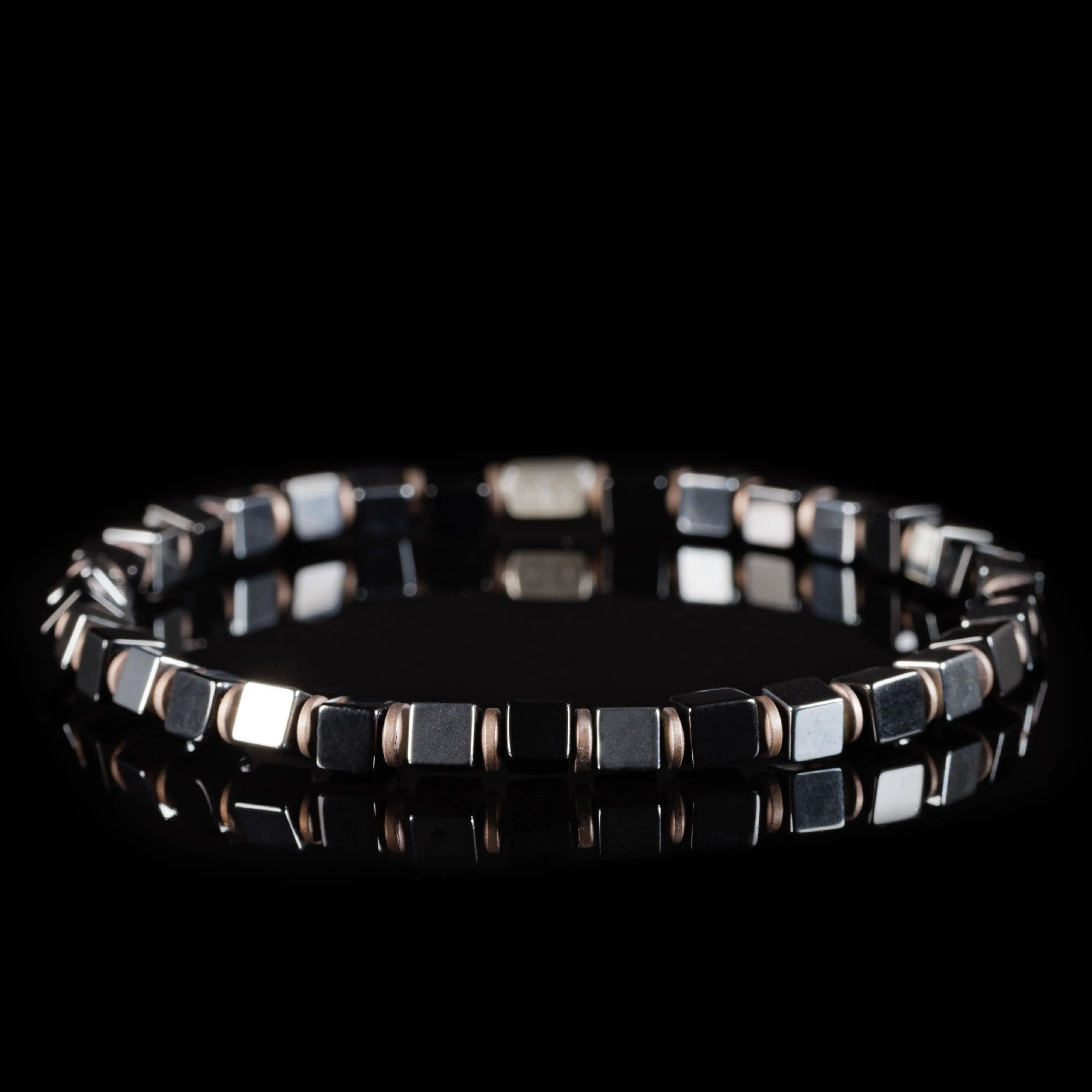 BLACK ONYX - HEMATITE CUBE BRACELET II (4MM)