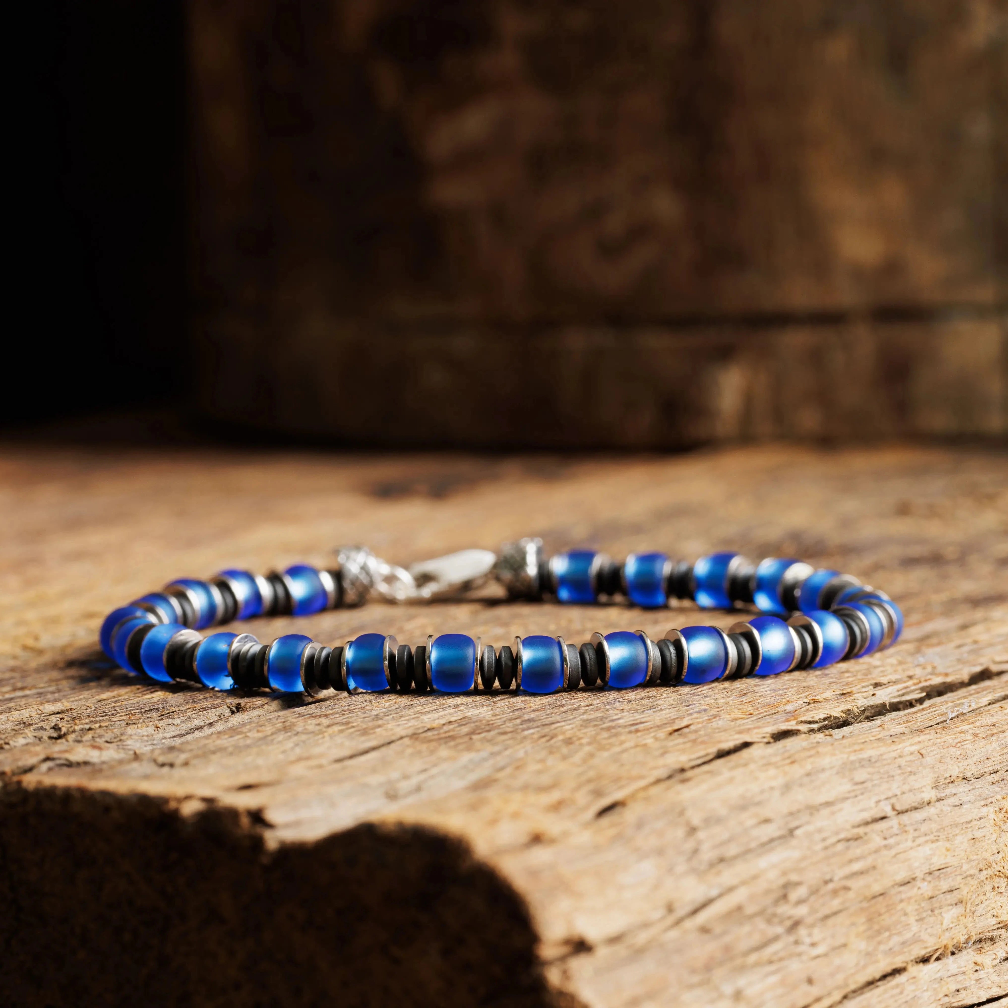 BLUE SILVER & HEMATITE BRACELET VIII (6MM)