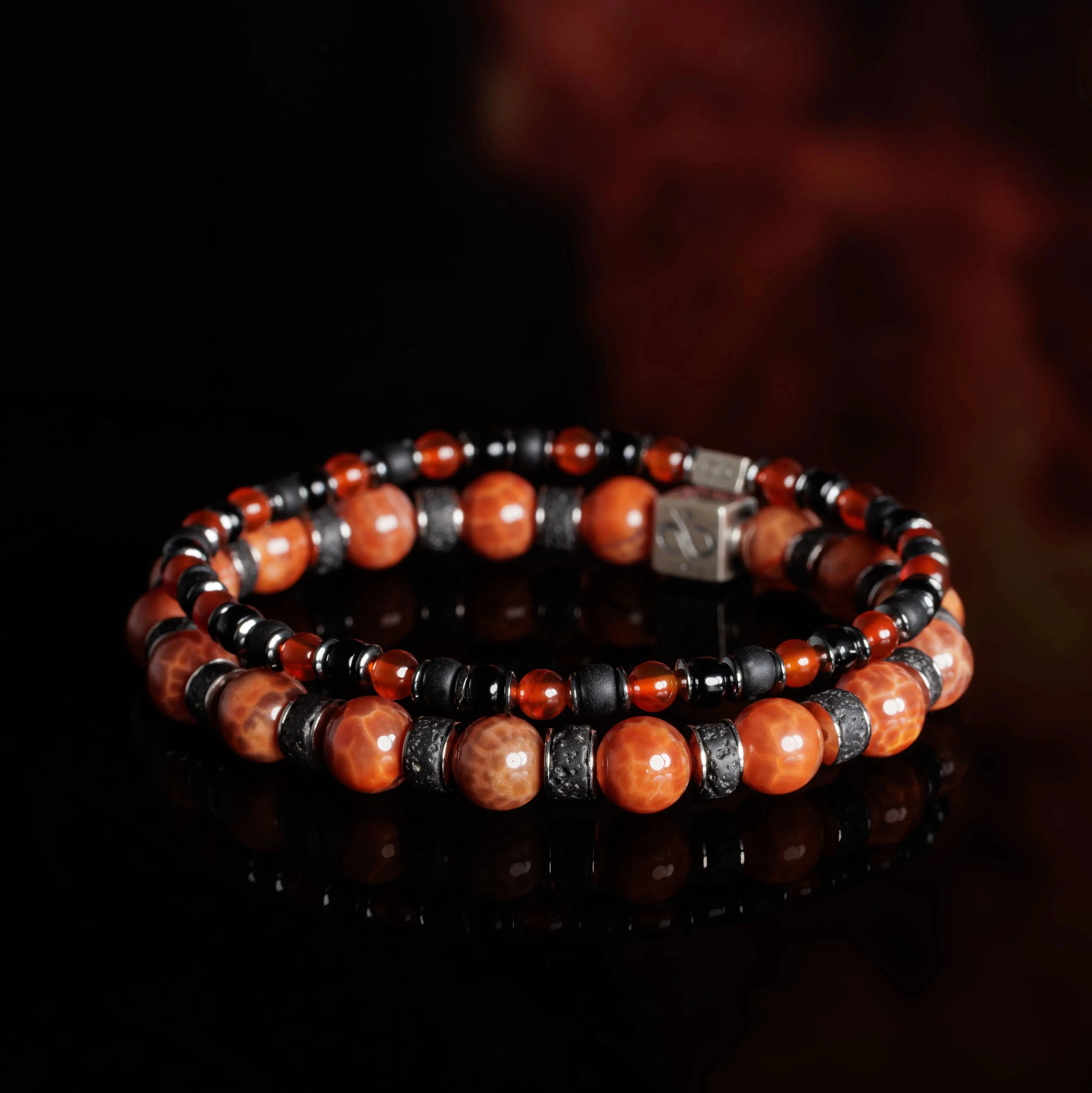 CARNELIAN - BLACK BRACELET I (4MM)